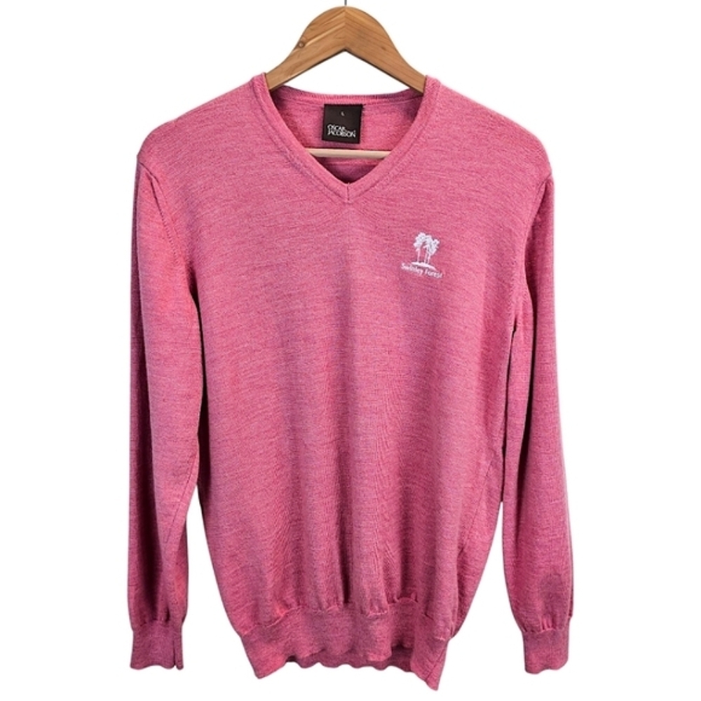 Oscar Jacobson Merino Wool Sweater Large Swinley Forest Golf Club Pink Preppy